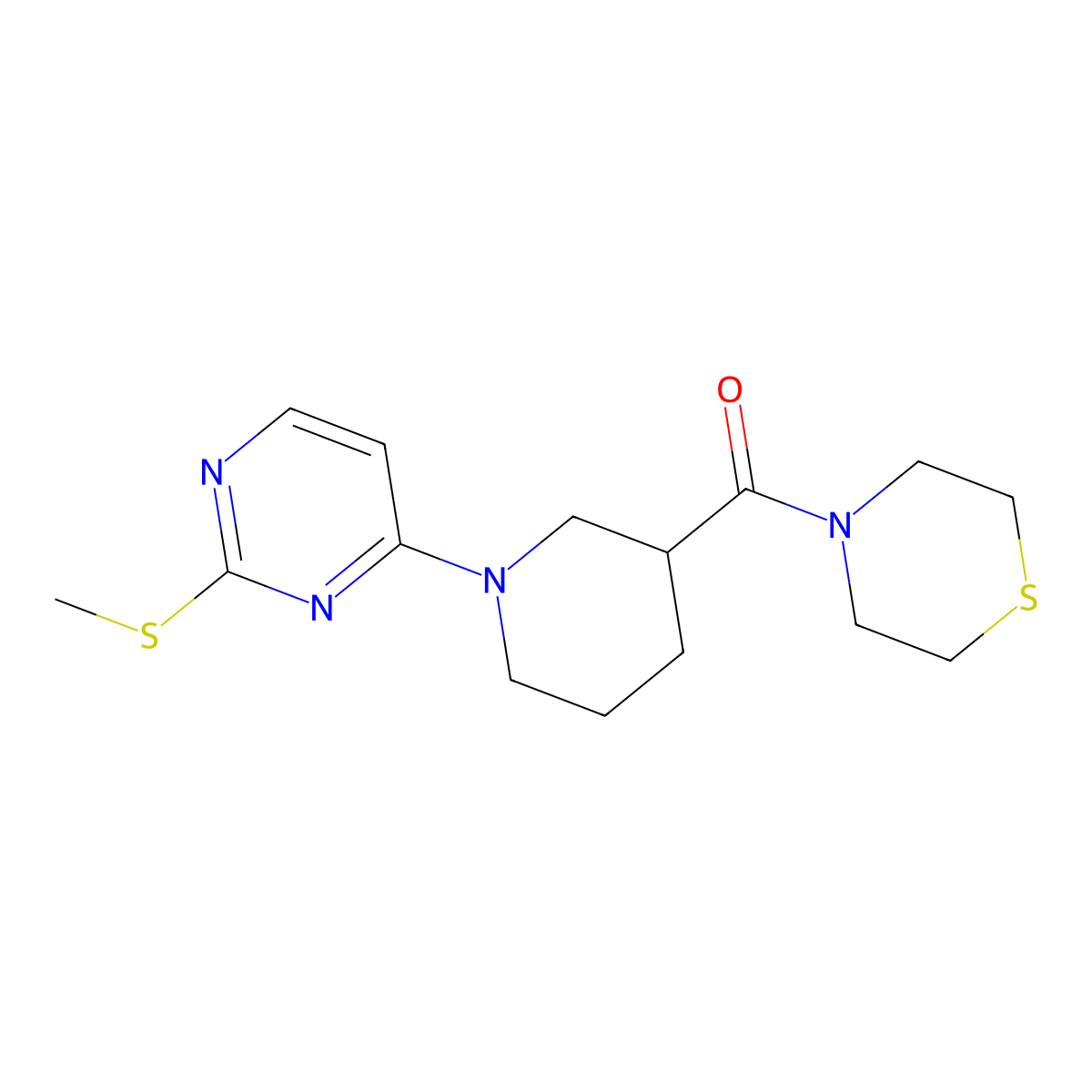 4-{1-[2-(Methylsulfanyl)pyrimidin-4-yl]piperidine-3-carbonyl}thiomorpholine molecular structure, CAS 2640954-42-1