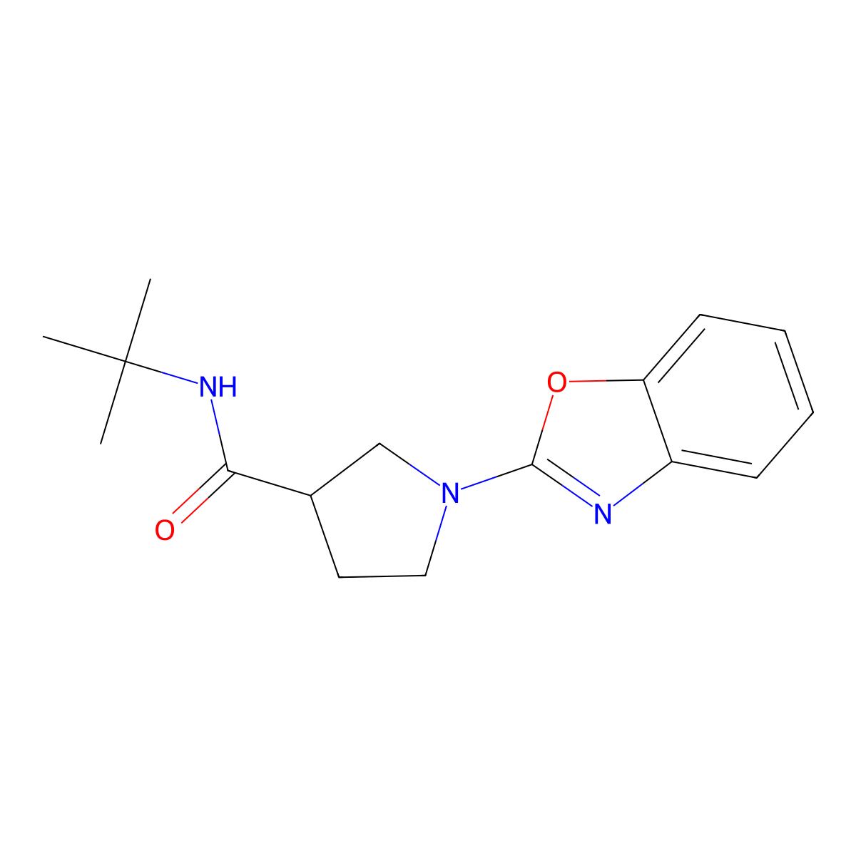 1-(1,3-benzoxazol-2-yl)-N-tert-butylpyrrolidine-3-carboxamide molecular structure, CAS 2640954-44-3
