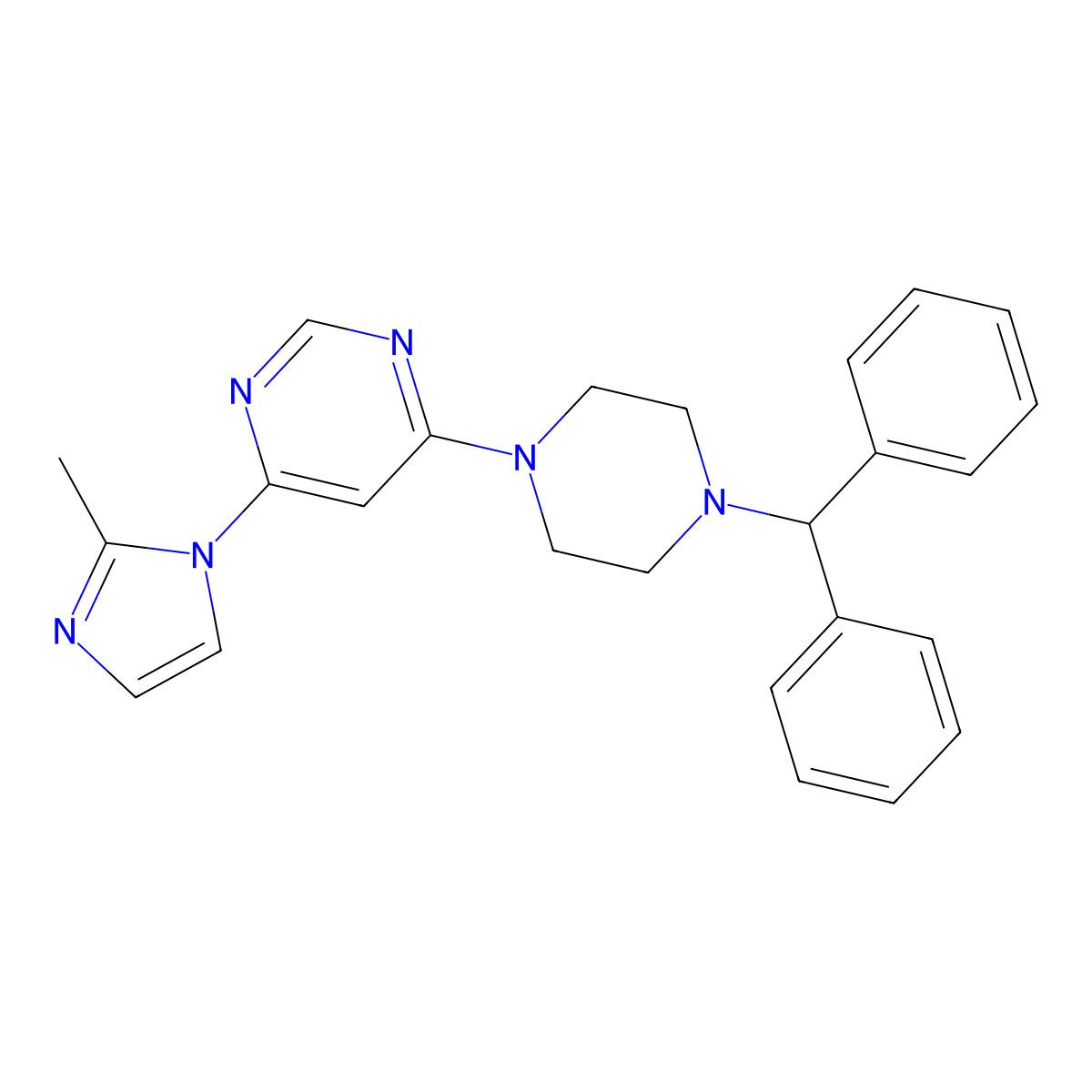 4-[4-(diphenylmethyl)piperazin-1-yl]-6-(2-methyl-1H-imidazol-1-yl)pyrimidine molecular structure, CAS 2640954-45-4