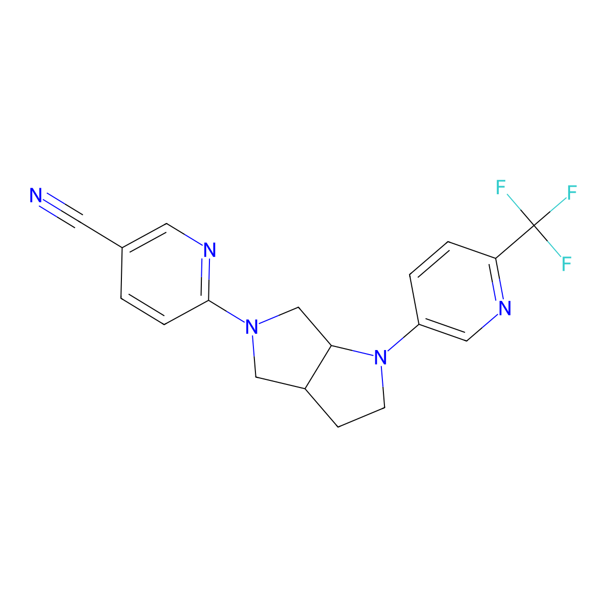 6-{1-[6-(Trifluoromethyl)pyridin-3-yl]-octahydropyrrolo[3,4-b]pyrrol-5-yl}pyridine-3-carbonitrile molecular structure, CAS 2640954-50-1
