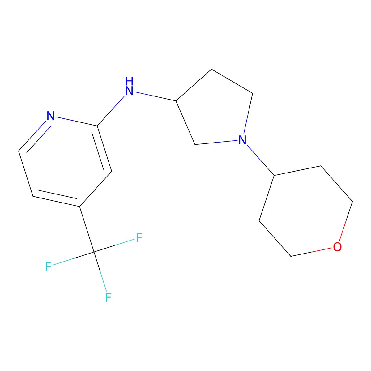 N-[1-(oxan-4-yl)pyrrolidin-3-yl]-4-(trifluoromethyl)pyridin-2-amine molecular structure, CAS 2640954-51-2