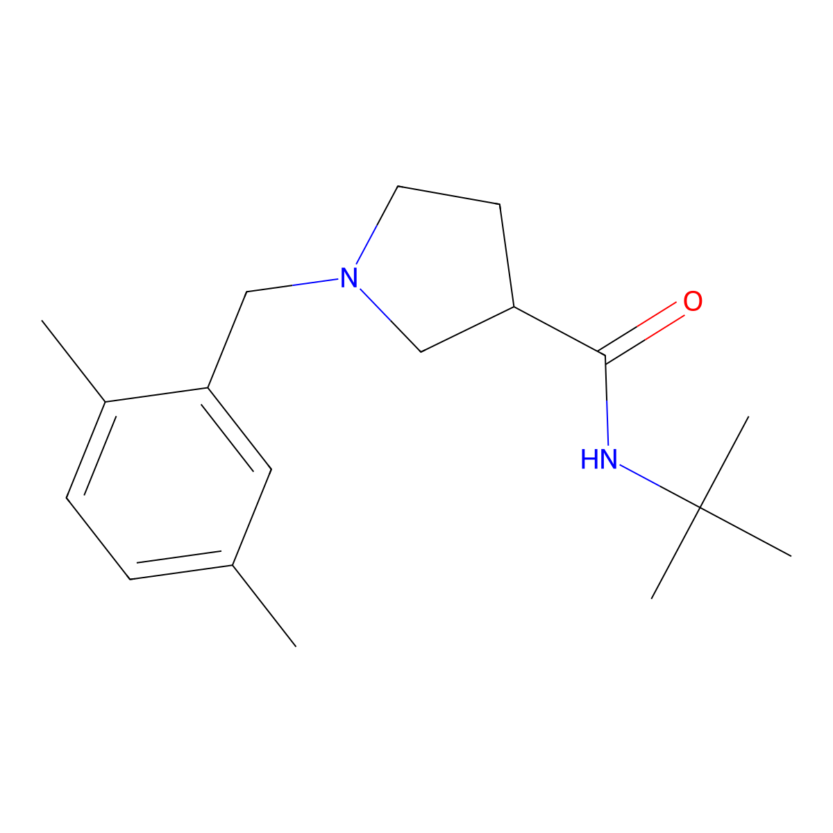 N-tert-butyl-1-[(2,5-dimethylphenyl)methyl]pyrrolidine-3-carboxamide molecular structure, CAS 2640954-52-3