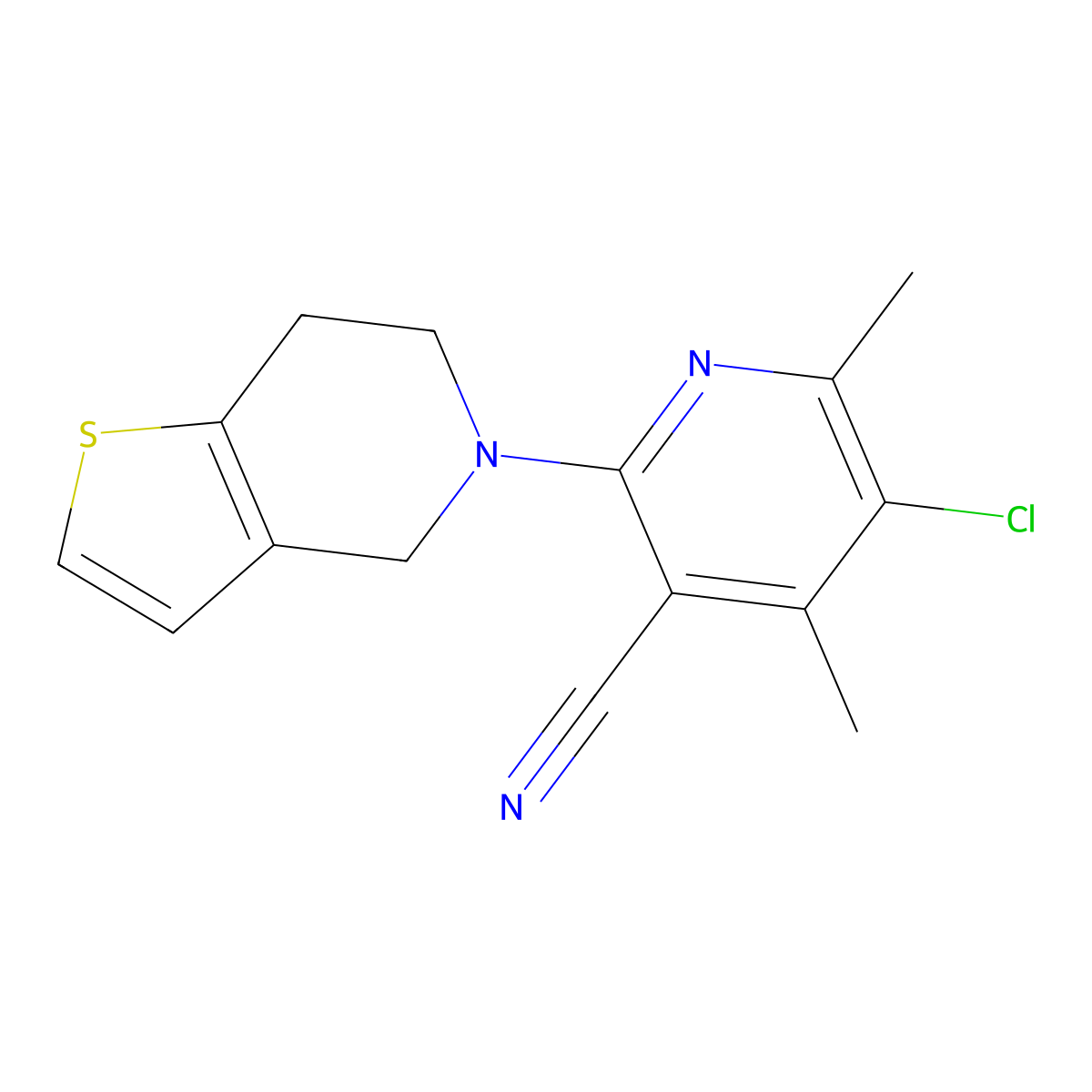 5-chloro-4,6-dimethyl-2-{4H,5H,6H,7H-thieno[3,2-c]pyridin-5-yl}pyridine-3-carbonitrile molecular structure, CAS 2640954-56-7
