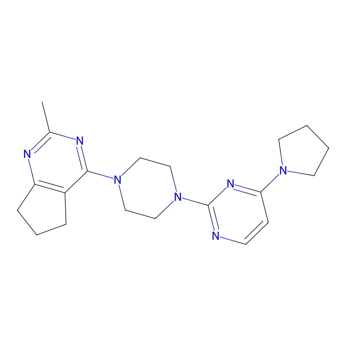 2-(4-{2-methyl-5H,6H,7H-cyclopenta[d]pyrimidin-4-yl}piperazin-1-yl)-4-(pyrrolidin-1-yl)pyrimidine molecular structure, CAS 2640954-62-5