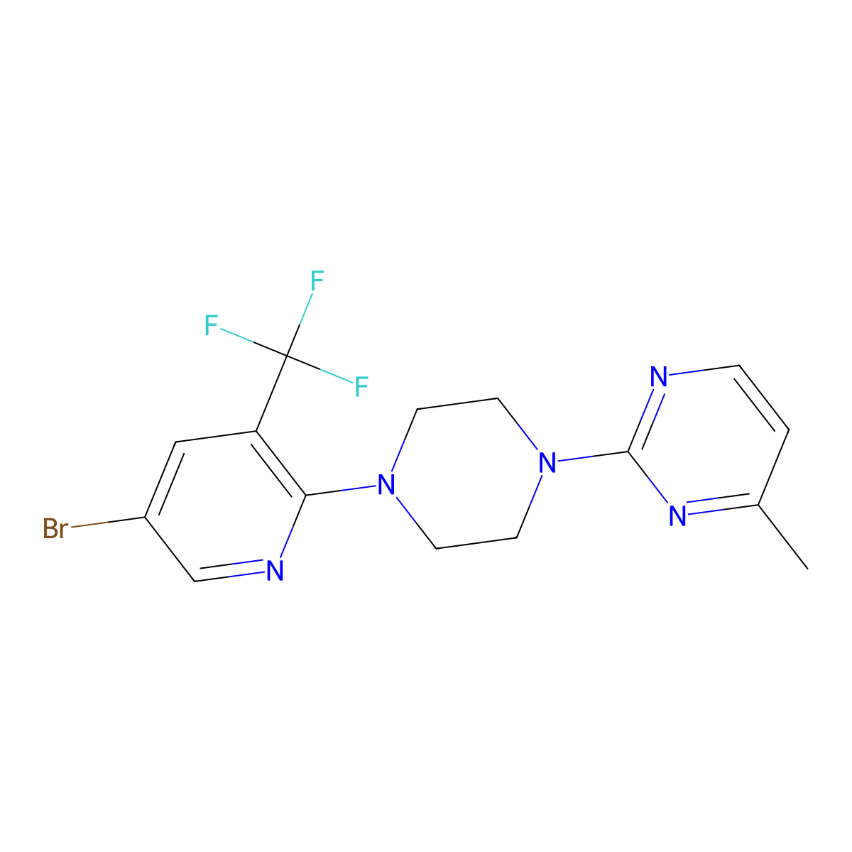2-{4-[5-Bromo-3-(trifluoromethyl)pyridin-2-yl]piperazin-1-yl}-4-methylpyrimidine molecular structure, CAS 2640954-64-7