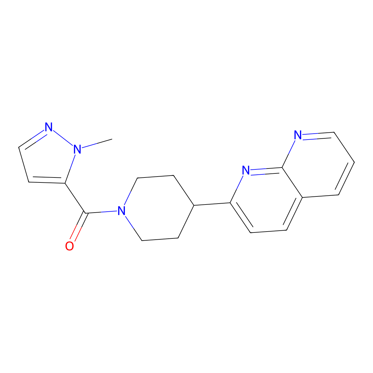 2-[1-(1-methyl-1H-pyrazole-5-carbonyl)piperidin-4-yl]-1,8-naphthyridine molecular structure, CAS 2640954-65-8