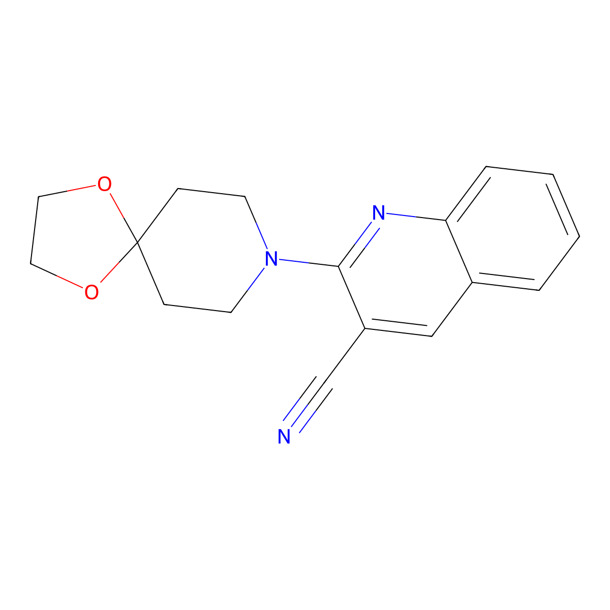 2-{1,4-Dioxa-8-azaspiro[4.5]decan-8-yl}quinoline-3-carbonitrile molecular structure, CAS 2640954-66-9