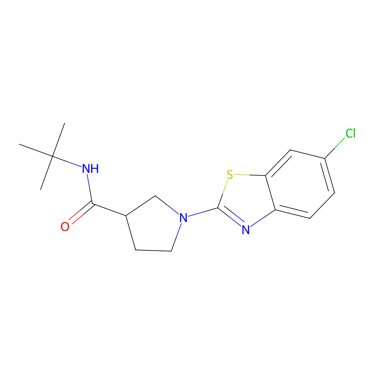 N-tert-butyl-1-(6-chloro-1,3-benzothiazol-2-yl)pyrrolidine-3-carboxamide molecular structure, CAS 2640954-67-0