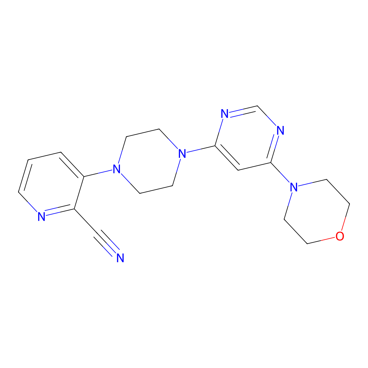 3-{4-[6-(Morpholin-4-yl)pyrimidin-4-yl]piperazin-1-yl}pyridine-2-carbonitrile molecular structure, CAS 2640954-70-5