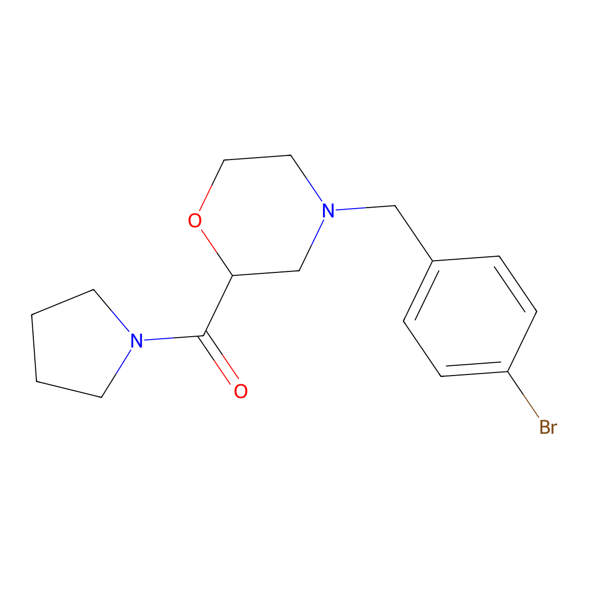 4-[(4-Bromophenyl)methyl]-2-(pyrrolidine-1-carbonyl)morpholine molecular structure, CAS 2640954-72-7