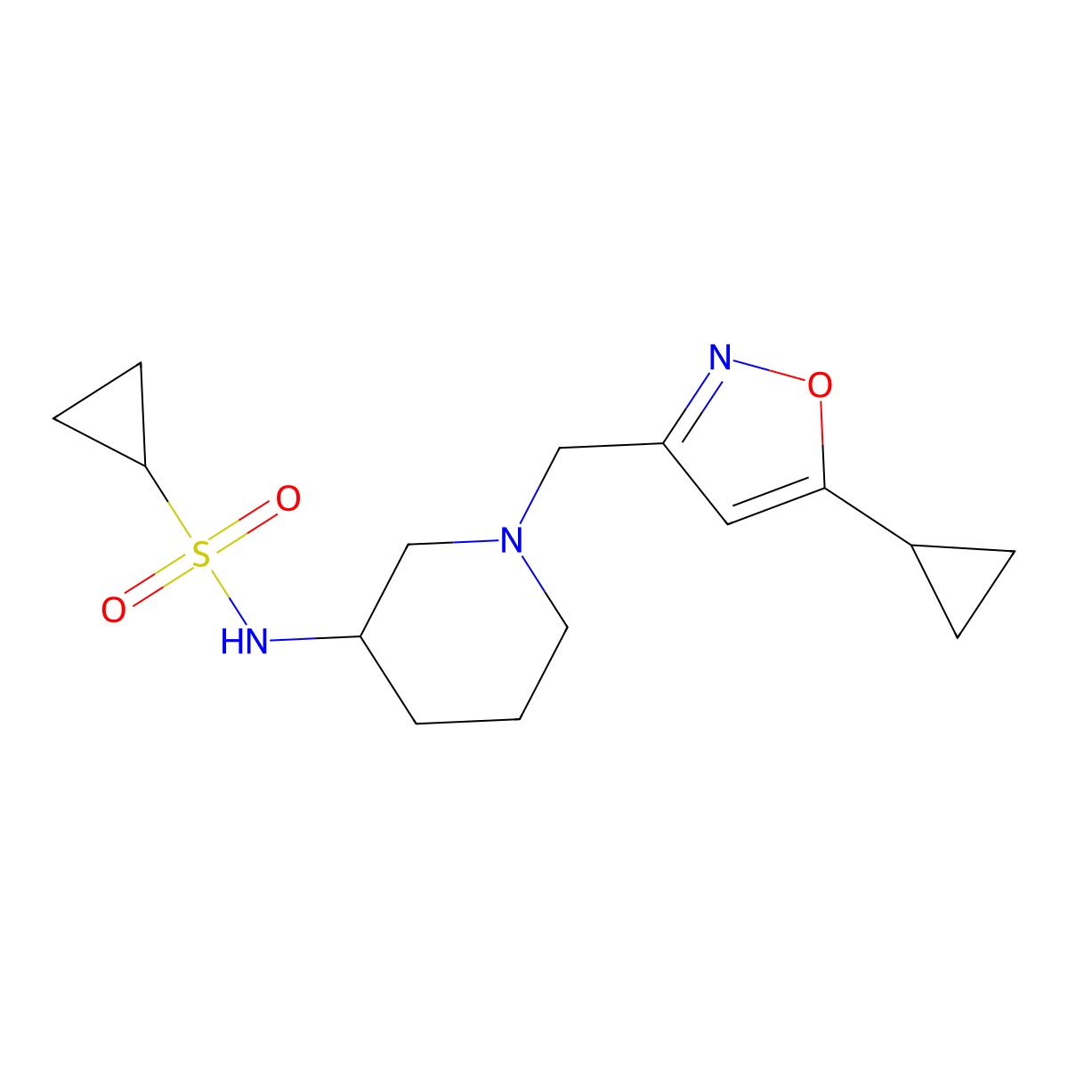 N-{1-[(5-cyclopropyl-1,2-oxazol-3-yl)methyl]piperidin-3-yl}cyclopropanesulfonamide molecular structure, CAS 2640954-73-8