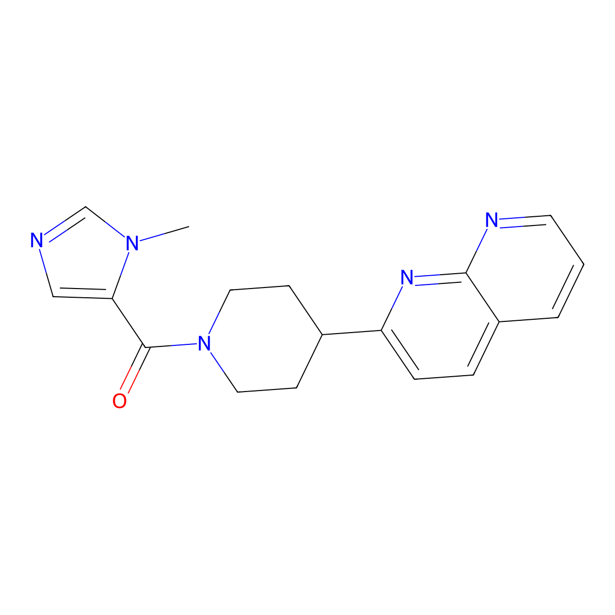 2-[1-(1-methyl-1H-imidazole-5-carbonyl)piperidin-4-yl]-1,8-naphthyridine molecular structure, CAS 2640954-76-1