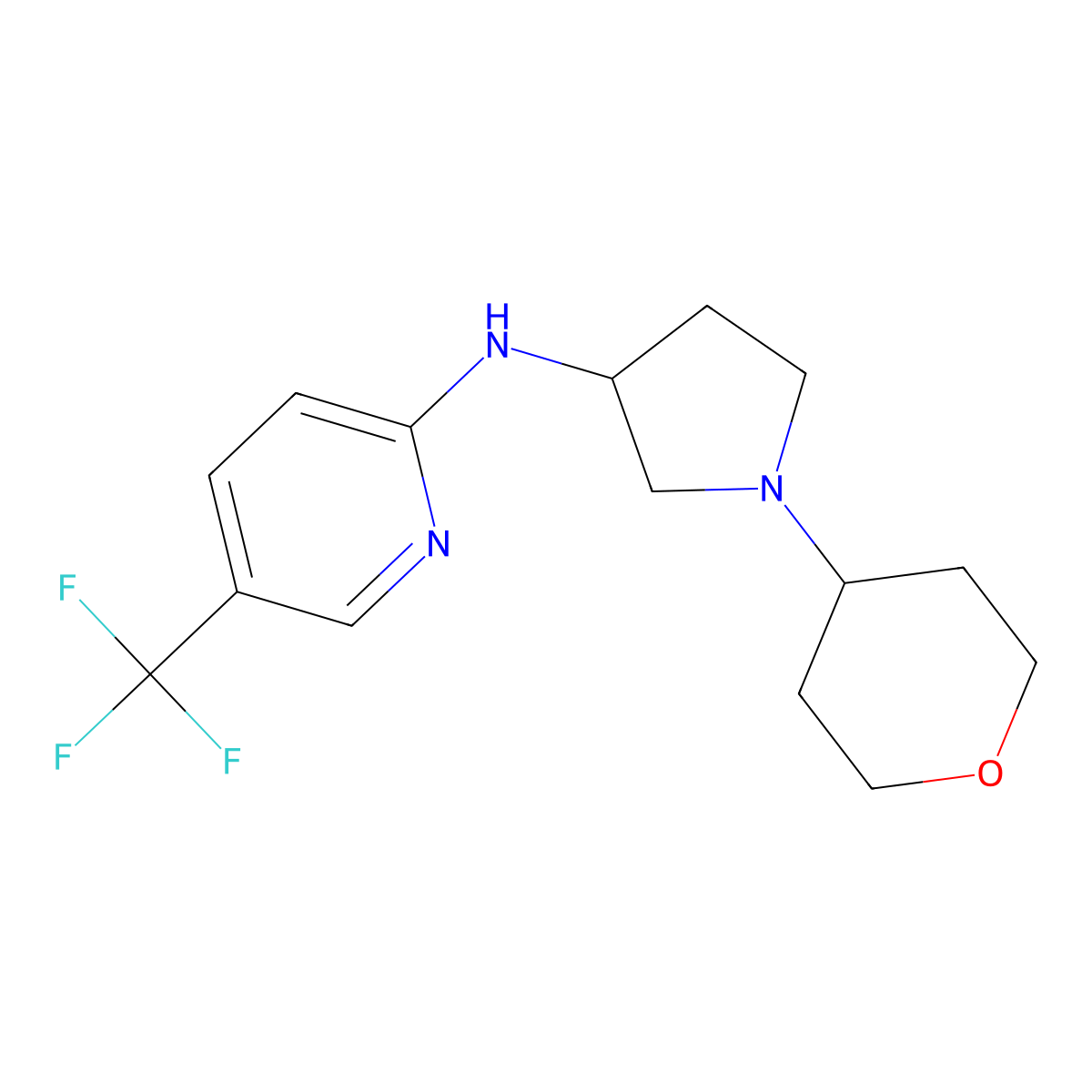 N-[1-(oxan-4-yl)pyrrolidin-3-yl]-5-(trifluoromethyl)pyridin-2-amine molecular structure, CAS 2640954-80-7