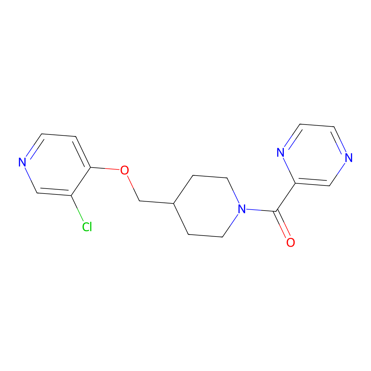 2-(4-{[(3-Chloropyridin-4-yl)oxy]methyl}piperidine-1-carbonyl)pyrazine molecular structure, CAS 2640954-84-1