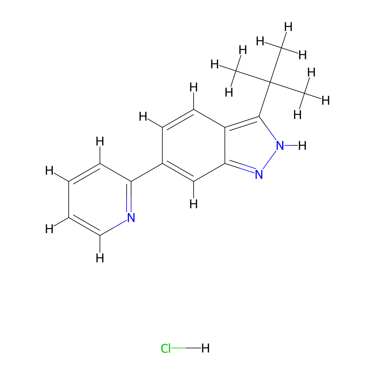 3-tert-butyl-6-(pyridin-2-yl)-1H-indazole hydrochloride molecular structure, CAS 2640954-86-3