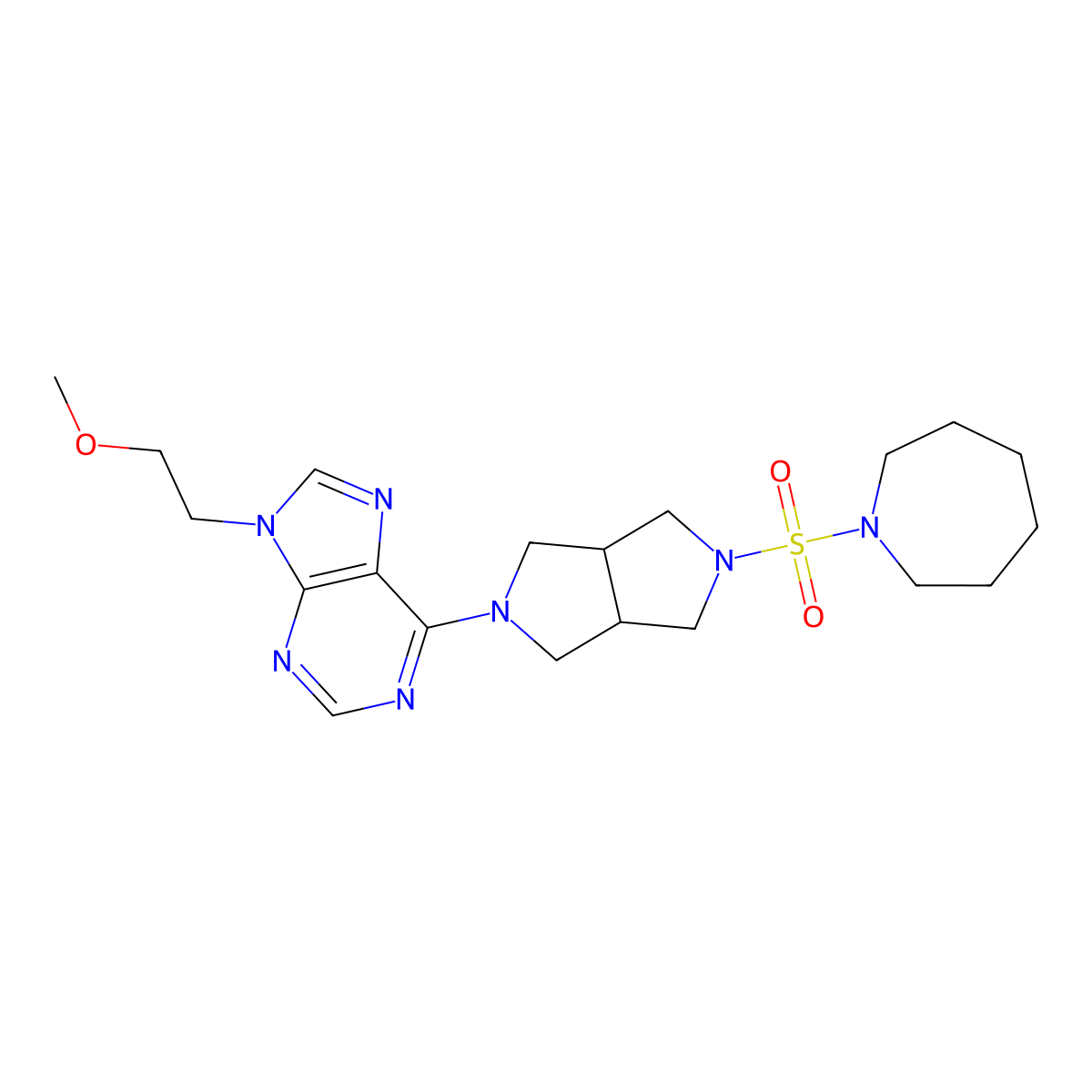 6-[5-(azepane-1-sulfonyl)-octahydropyrrolo[3,4-c]pyrrol-2-yl]-9-(2-methoxyethyl)-9H-purine molecular structure, CAS 2640954-88-5