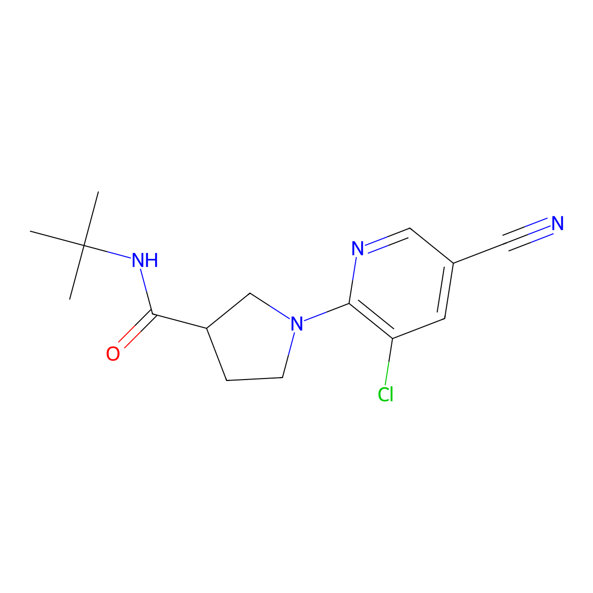 N-tert-butyl-1-(3-chloro-5-cyanopyridin-2-yl)pyrrolidine-3-carboxamide molecular structure, CAS 2640954-91-0