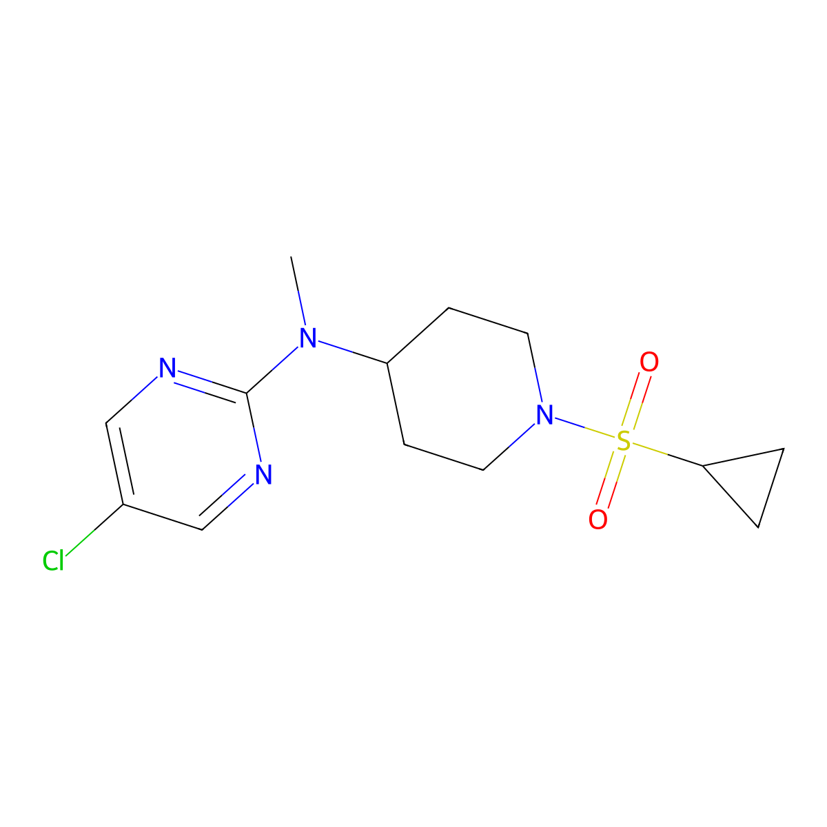 5-chloro-N-[1-(cyclopropanesulfonyl)piperidin-4-yl]-N-methylpyrimidin-2-amine molecular structure, CAS 2640954-93-2