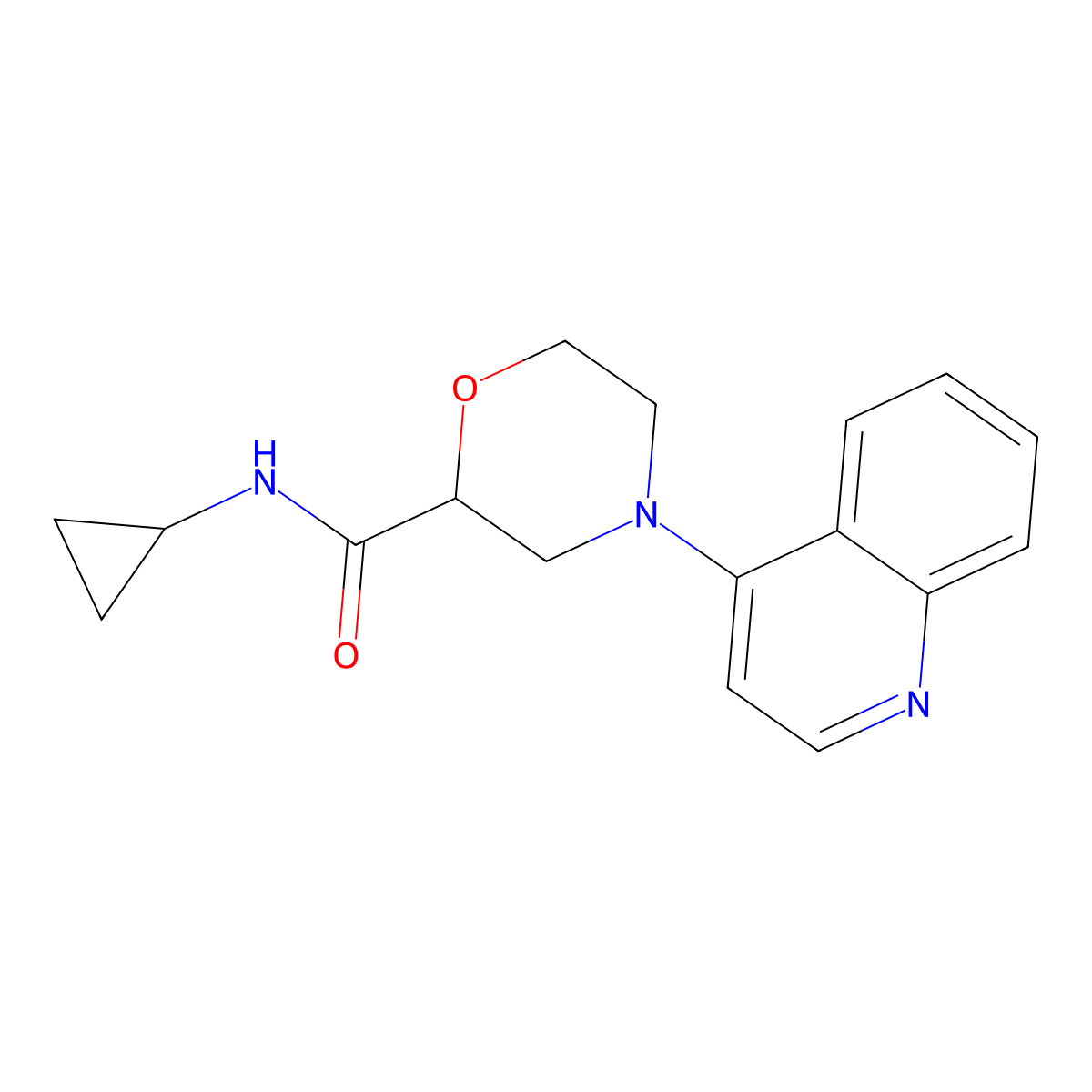 N-cyclopropyl-4-(quinolin-4-yl)morpholine-2-carboxamide molecular structure, CAS 2640954-94-3