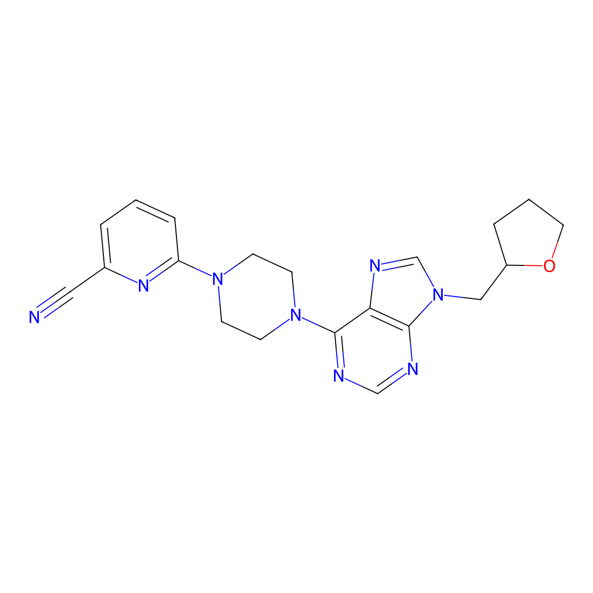 6-(4-{9-[(oxolan-2-yl)methyl]-9H-purin-6-yl}piperazin-1-yl)pyridine-2-carbonitrile molecular structure, CAS 2640954-95-4