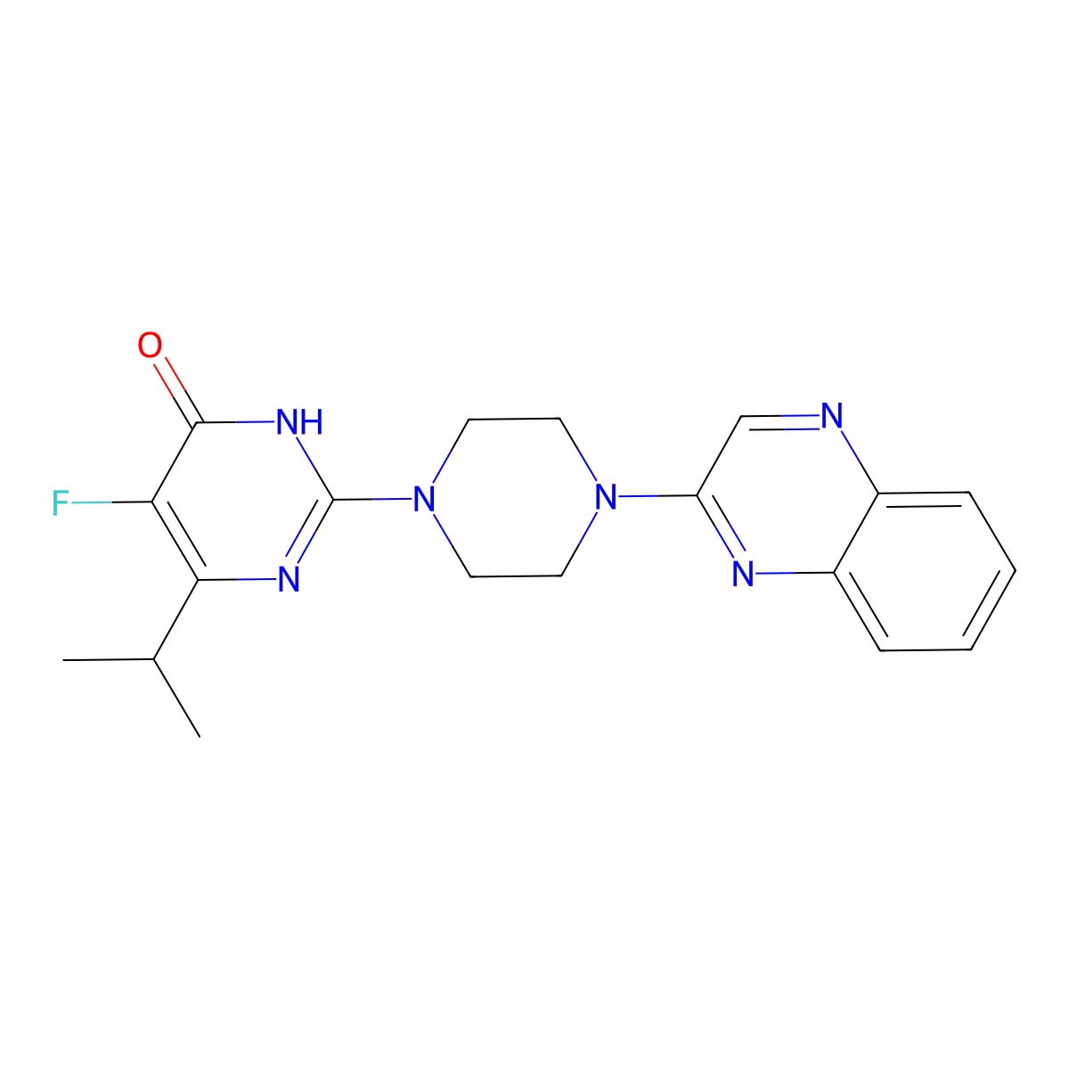 5-Fluoro-6-(propan-2-yl)-2-[4-(quinoxalin-2-yl)piperazin-1-yl]-3,4-dihydropyrimidin-4-one molecular structure, CAS 2640954-96-5