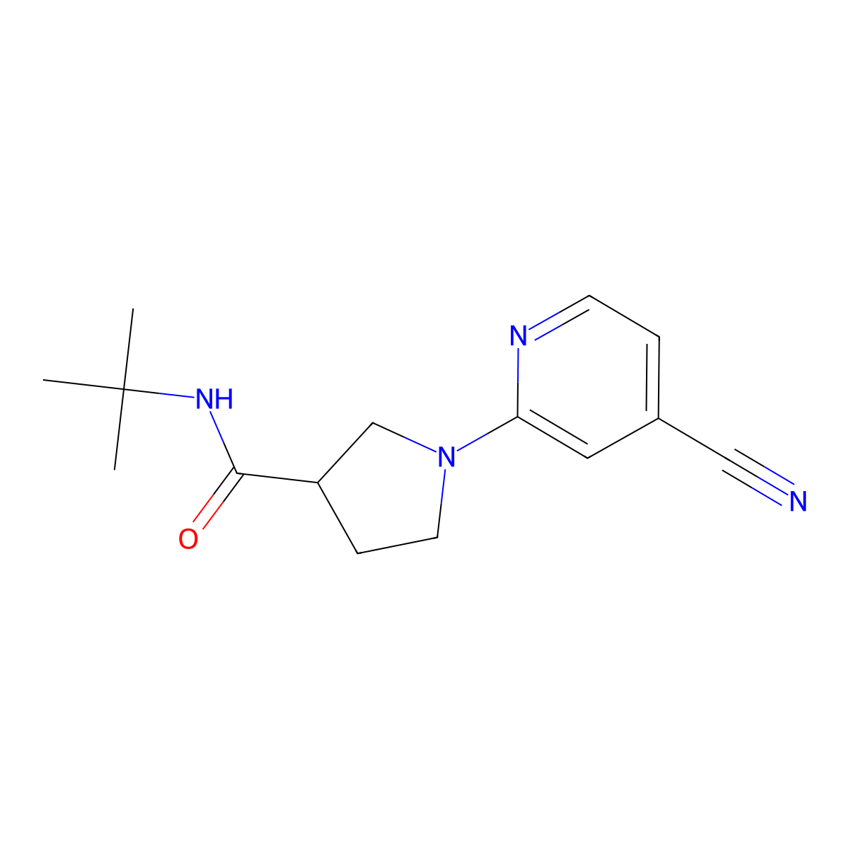 N-tert-butyl-1-(4-cyanopyridin-2-yl)pyrrolidine-3-carboxamide molecular structure, CAS 2640954-97-6