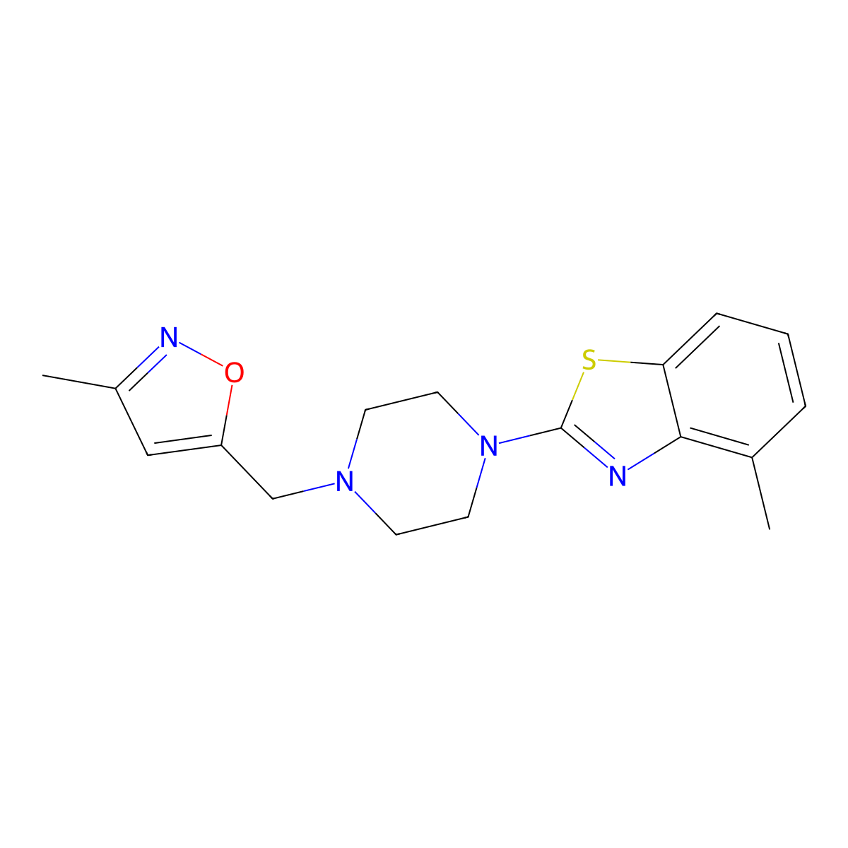 4-Methyl-2-{4-[(3-methyl-1,2-oxazol-5-yl)methyl]piperazin-1-yl}-1,3-benzothiazole molecular structure, CAS 2640955-04-8