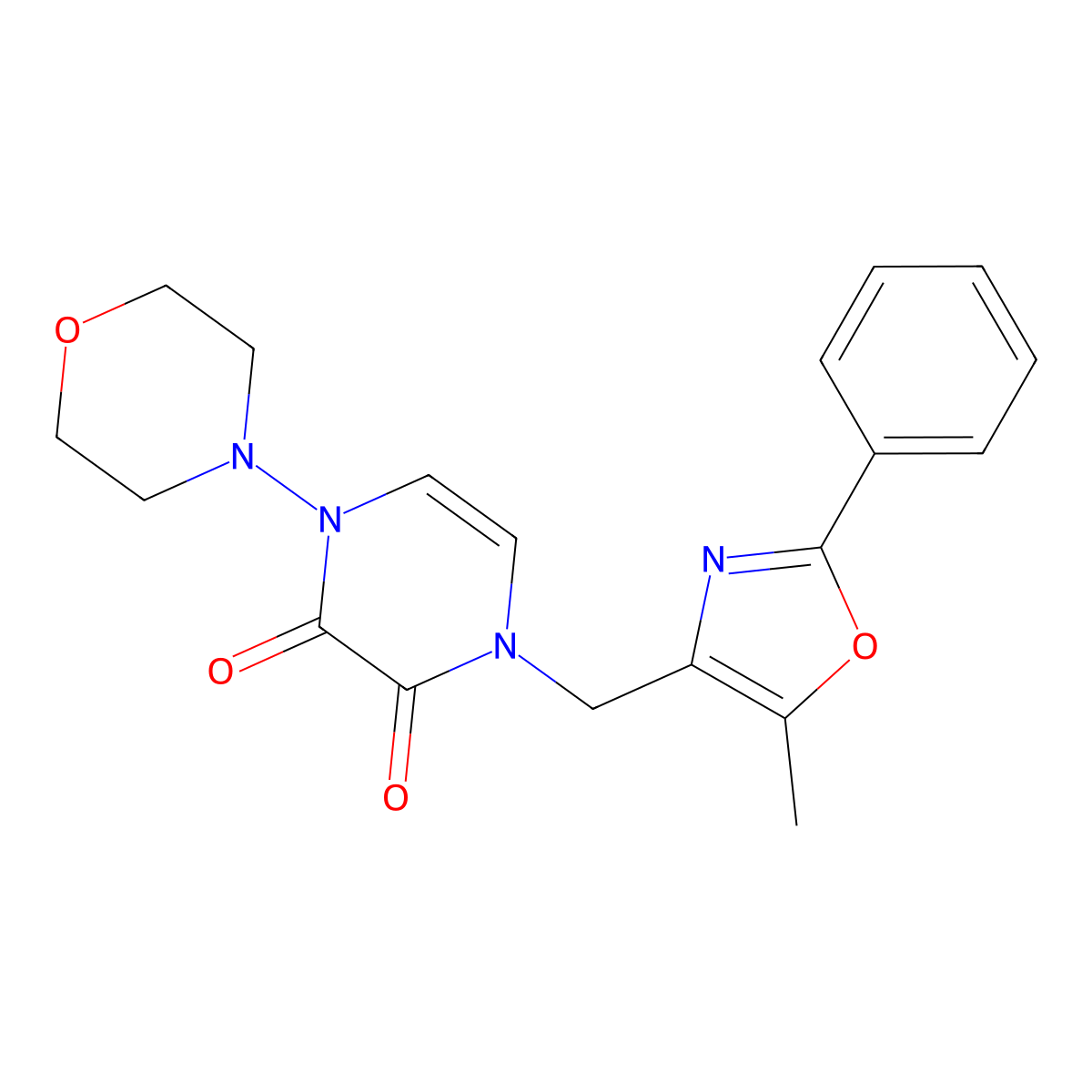 1-[(5-Methyl-2-phenyl-1,3-oxazol-4-yl)methyl]-4-(morpholin-4-yl)-1,2,3,4-tetrahydropyrazine-2,3-dione molecular structure, CAS 2640955-06-0
