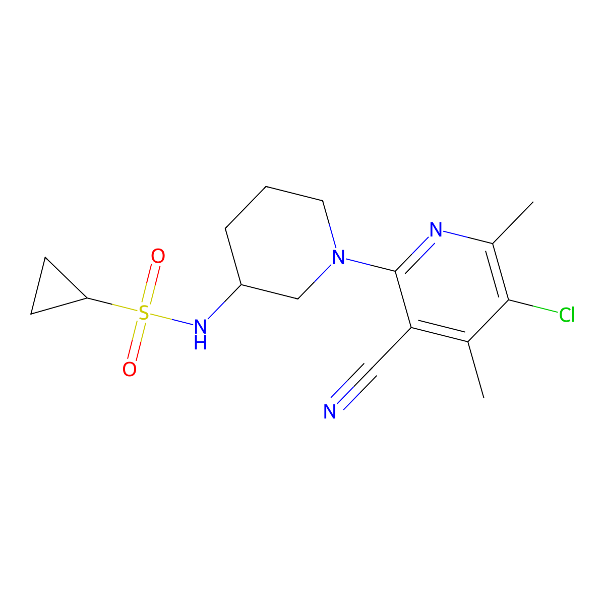 N-[1-(5-chloro-3-cyano-4,6-dimethylpyridin-2-yl)piperidin-3-yl]cyclopropanesulfonamide molecular structure, CAS 2640955-07-1