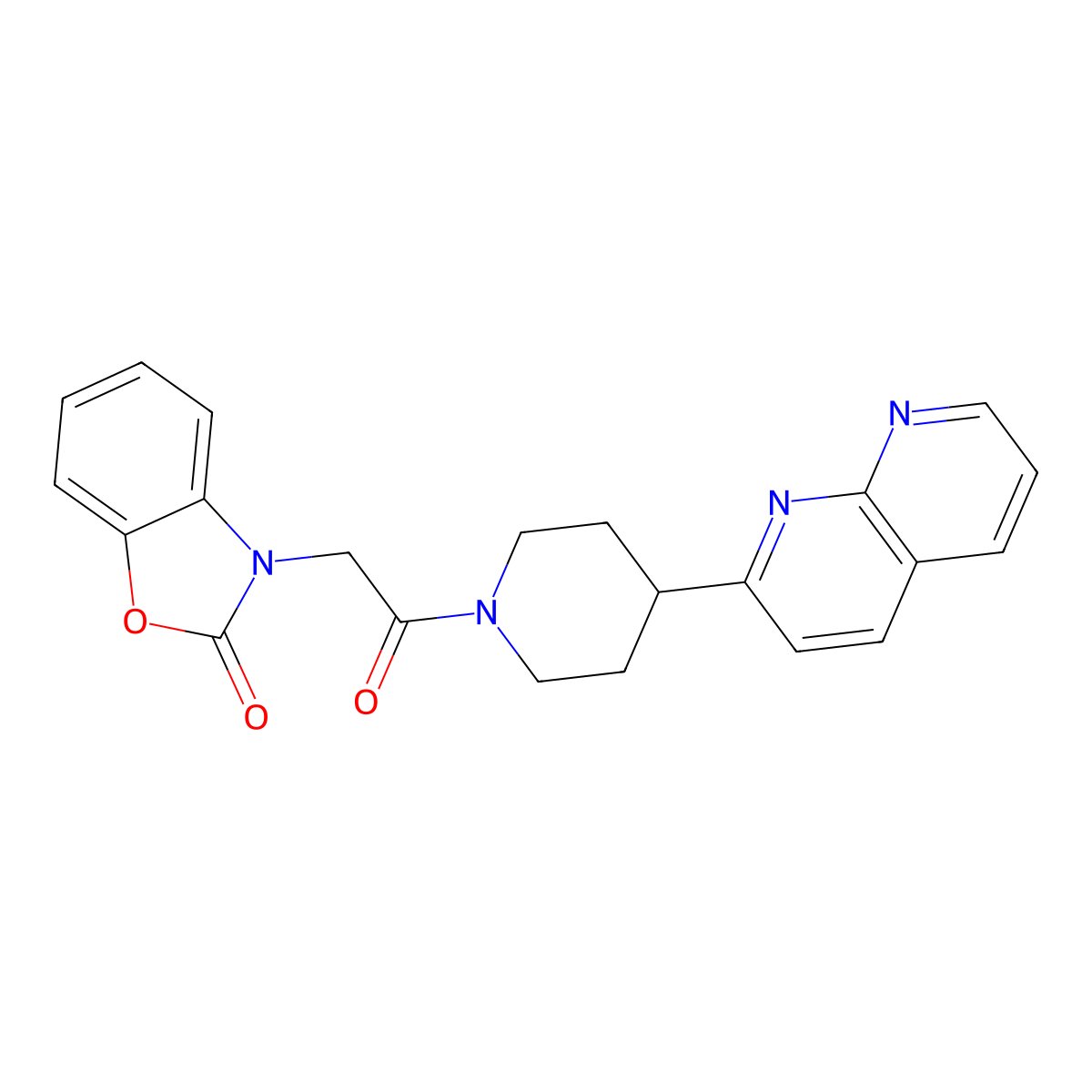 3-{2-[4-(1,8-Naphthyridin-2-yl)piperidin-1-yl]-2-oxoethyl}-2,3-dihydro-1,3-benzoxazol-2-one molecular structure, CAS 2640955-13-9
