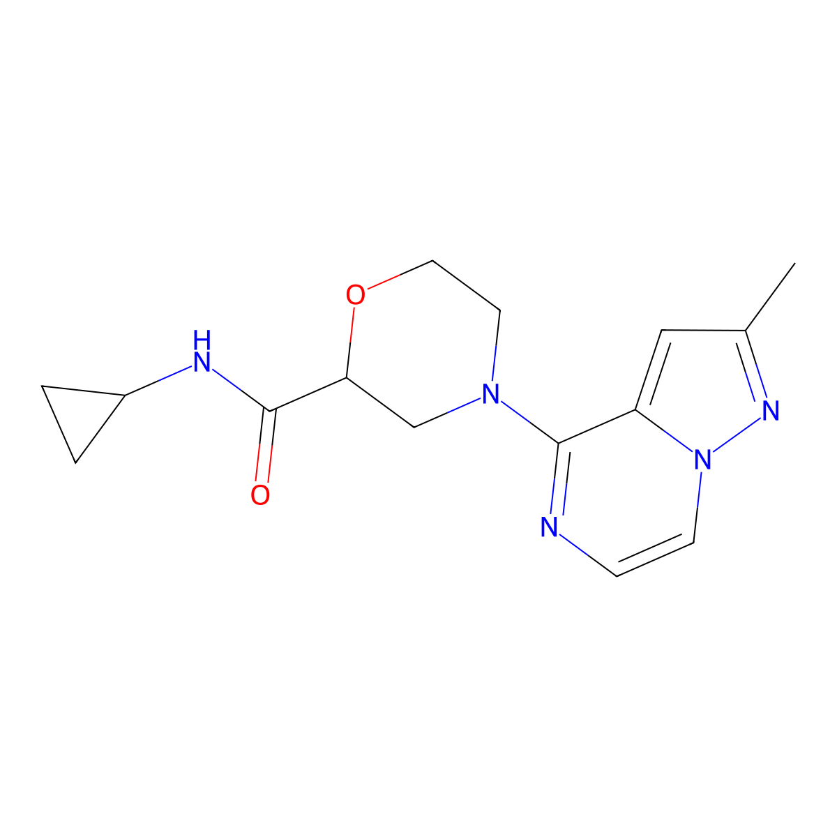 N-cyclopropyl-4-{2-methylpyrazolo[1,5-a]pyrazin-4-yl}morpholine-2-carboxamide molecular structure, CAS 2640955-16-2
