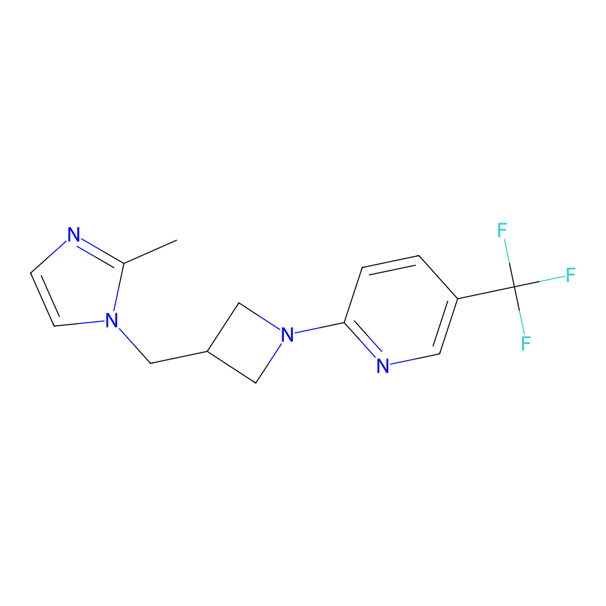 2-{3-[(2-methyl-1H-imidazol-1-yl)methyl]azetidin-1-yl}-5-(trifluoromethyl)pyridine molecular structure, CAS 2640955-17-3