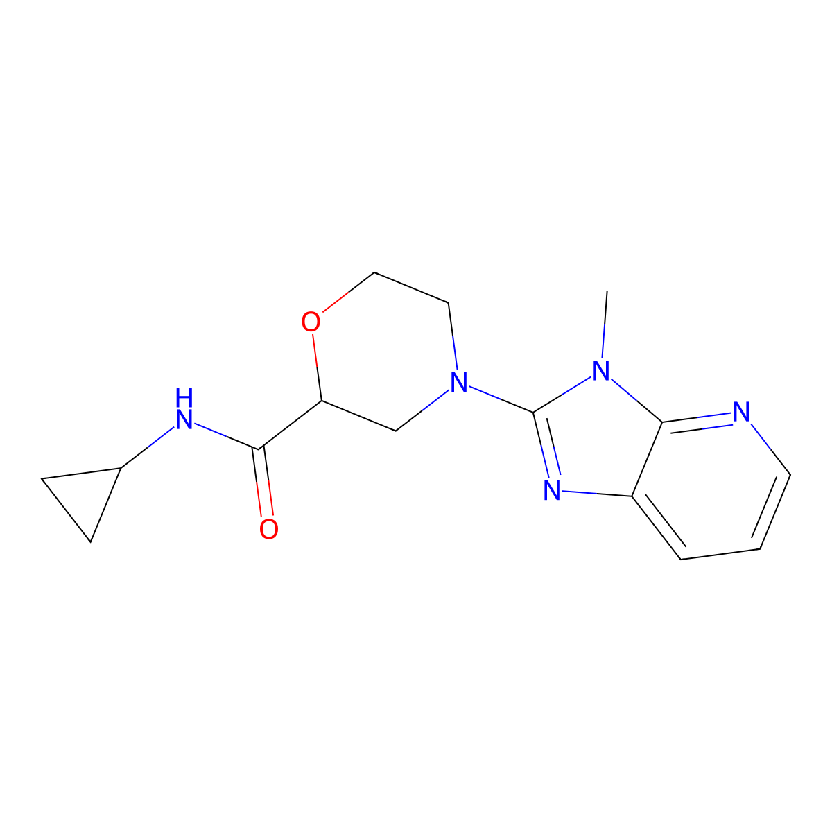 N-cyclopropyl-4-{3-methyl-3H-imidazo[4,5-b]pyridin-2-yl}morpholine-2-carboxamide molecular structure, CAS 2640955-20-8