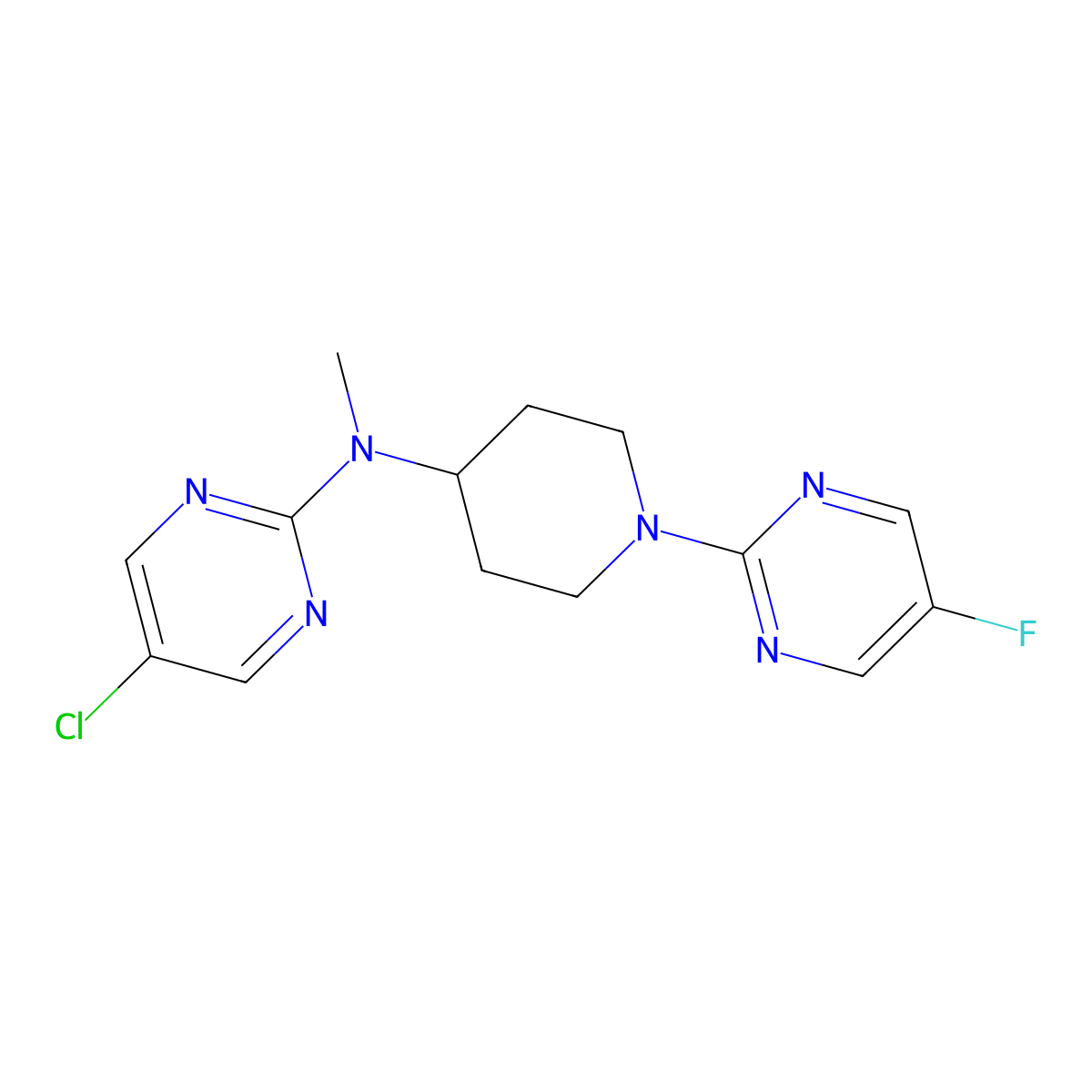 5-chloro-N-[1-(5-fluoropyrimidin-2-yl)piperidin-4-yl]-N-methylpyrimidin-2-amine molecular structure, CAS 2640955-22-0