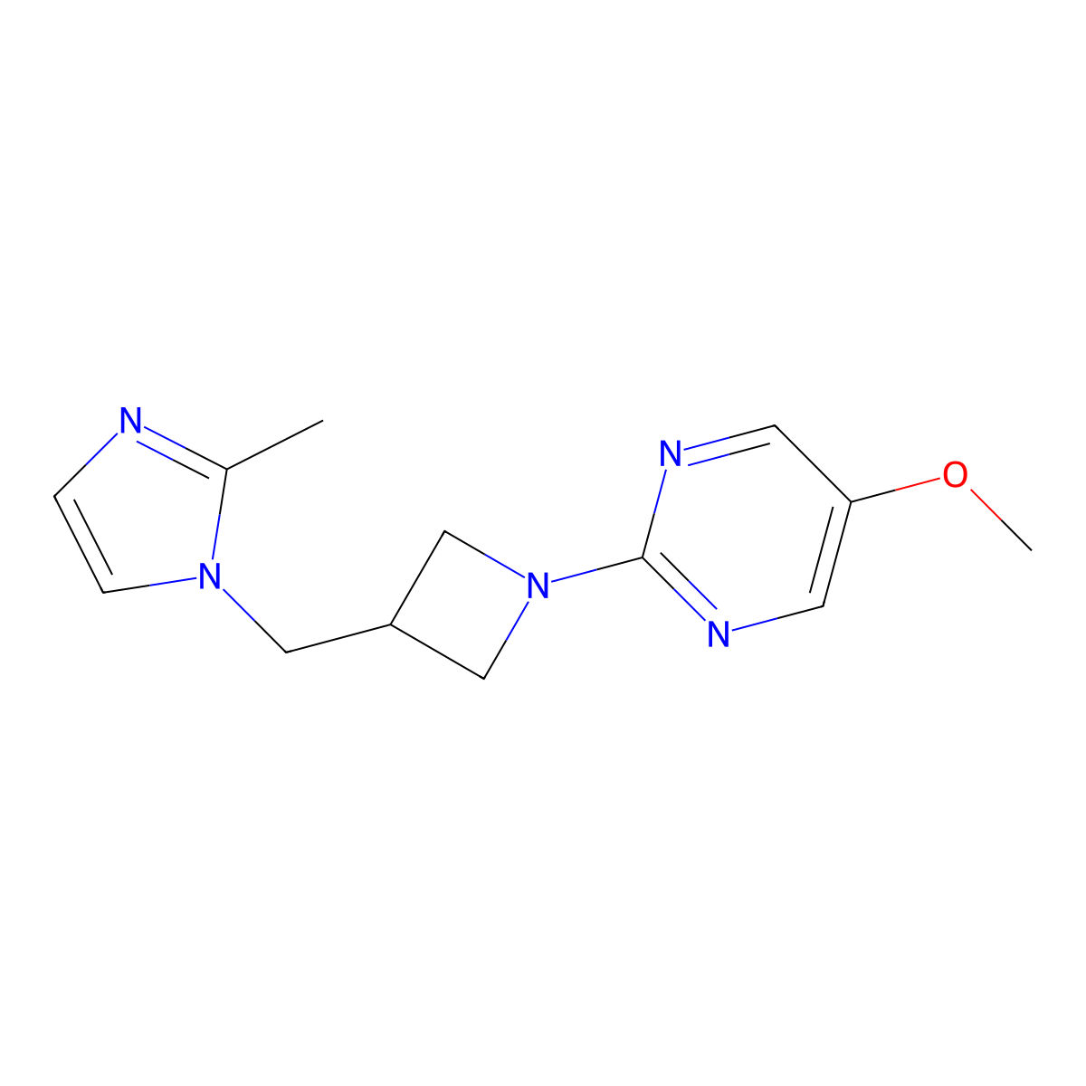 5-methoxy-2-{3-[(2-methyl-1H-imidazol-1-yl)methyl]azetidin-1-yl}pyrimidine molecular structure, CAS 2640955-25-3