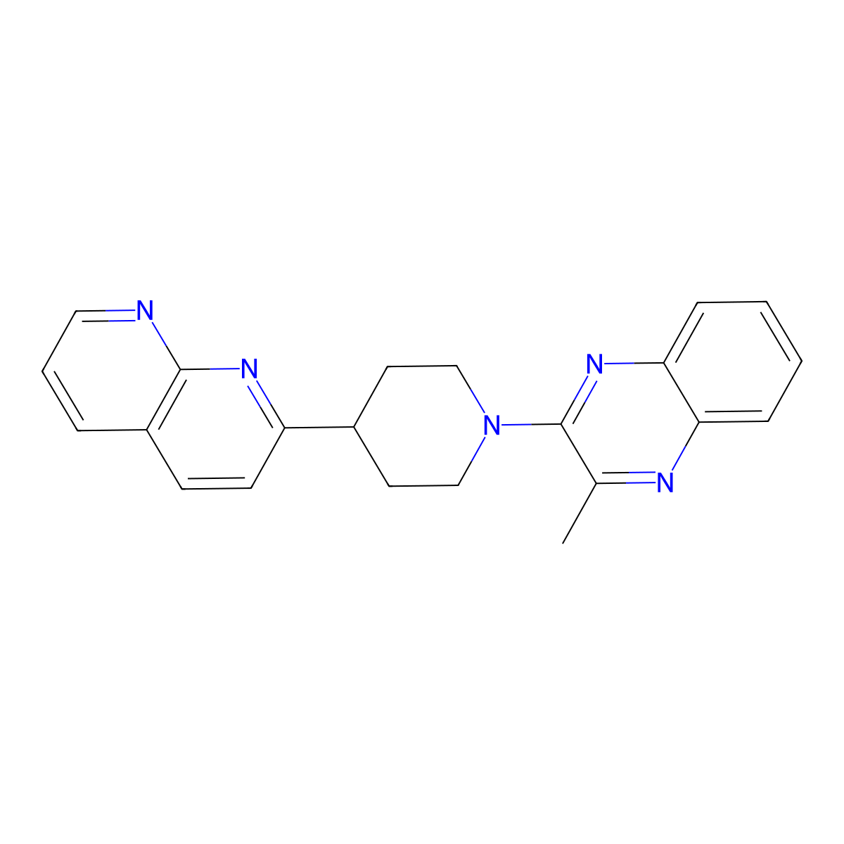 2-Methyl-3-[4-(1,8-naphthyridin-2-yl)piperidin-1-yl]quinoxaline molecular structure, CAS 2640955-28-6