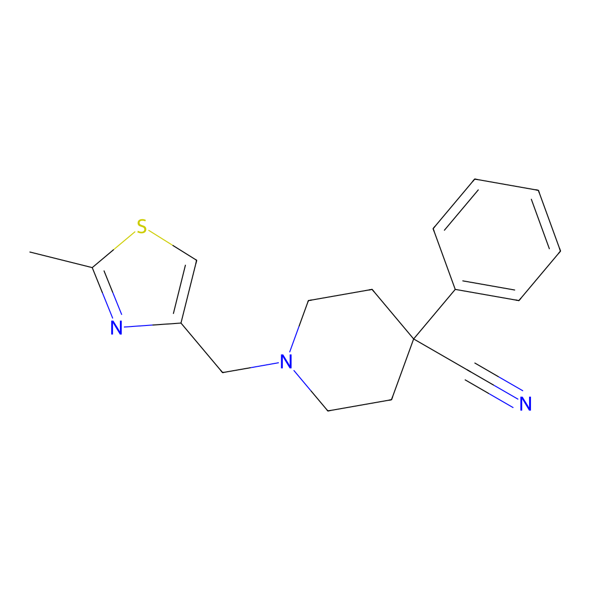 1-[(2-Methyl-1,3-thiazol-4-yl)methyl]-4-phenylpiperidine-4-carbonitrile molecular structure, CAS 2640955-29-7
