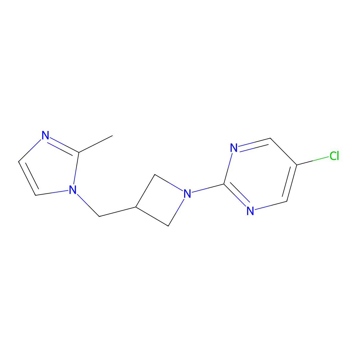 5-chloro-2-{3-[(2-methyl-1H-imidazol-1-yl)methyl]azetidin-1-yl}pyrimidine molecular structure, CAS 2640955-30-0