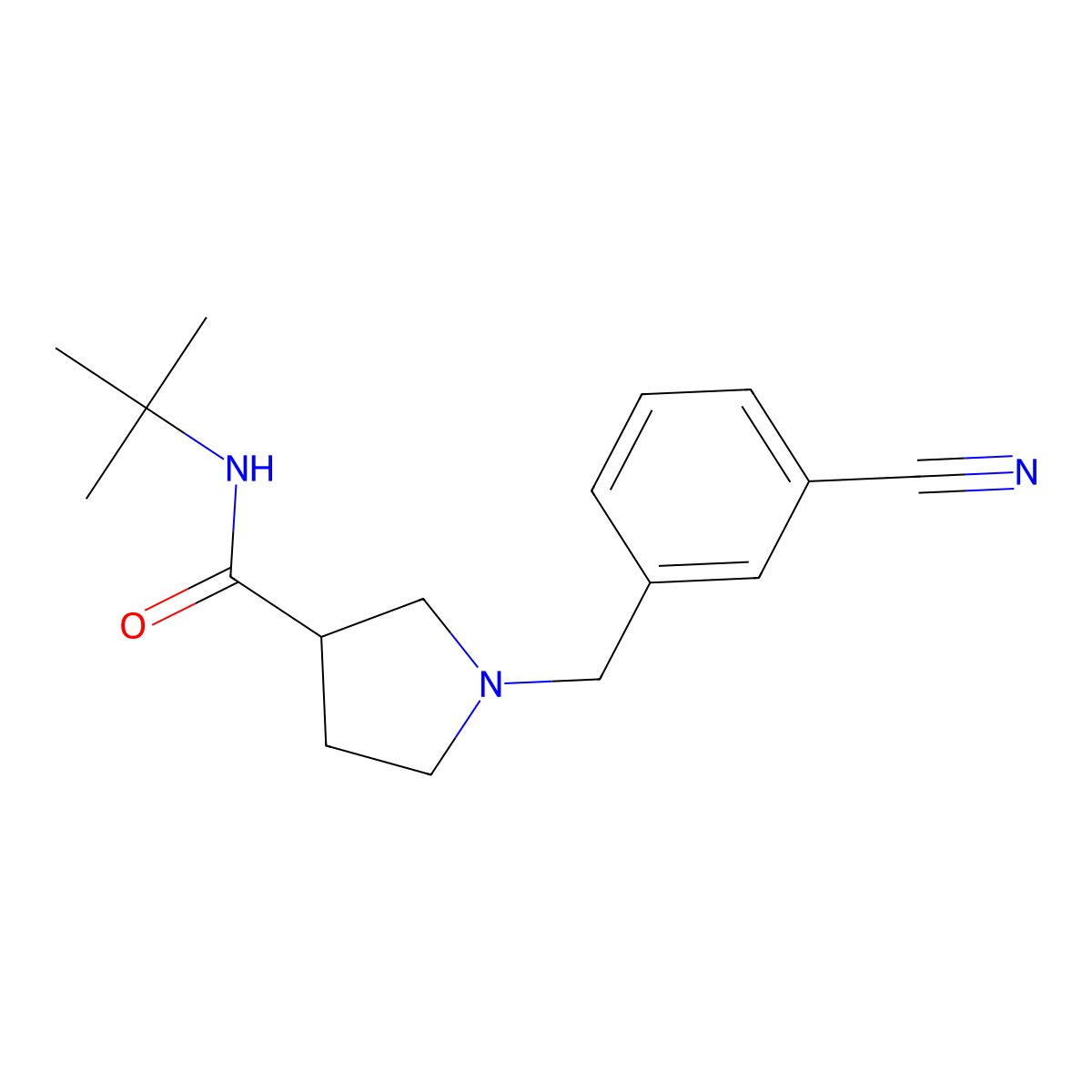 N-tert-butyl-1-[(3-cyanophenyl)methyl]pyrrolidine-3-carboxamide molecular structure, CAS 2640955-31-1
