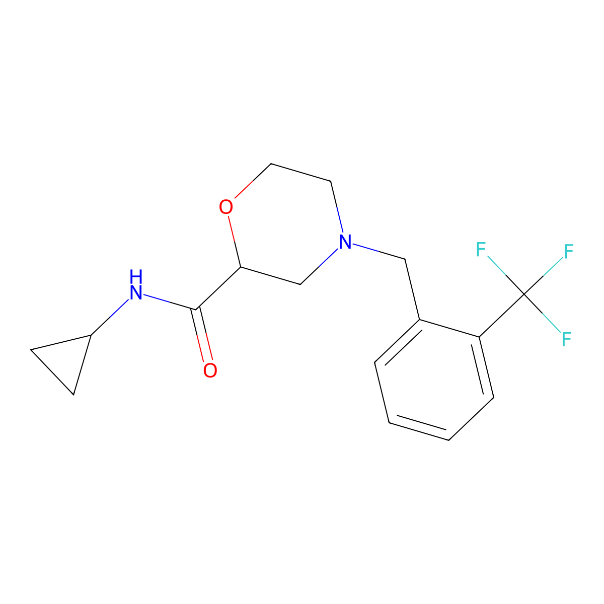 N-cyclopropyl-4-{[2-(trifluoromethyl)phenyl]methyl}morpholine-2-carboxamide molecular structure, CAS 2640955-32-2