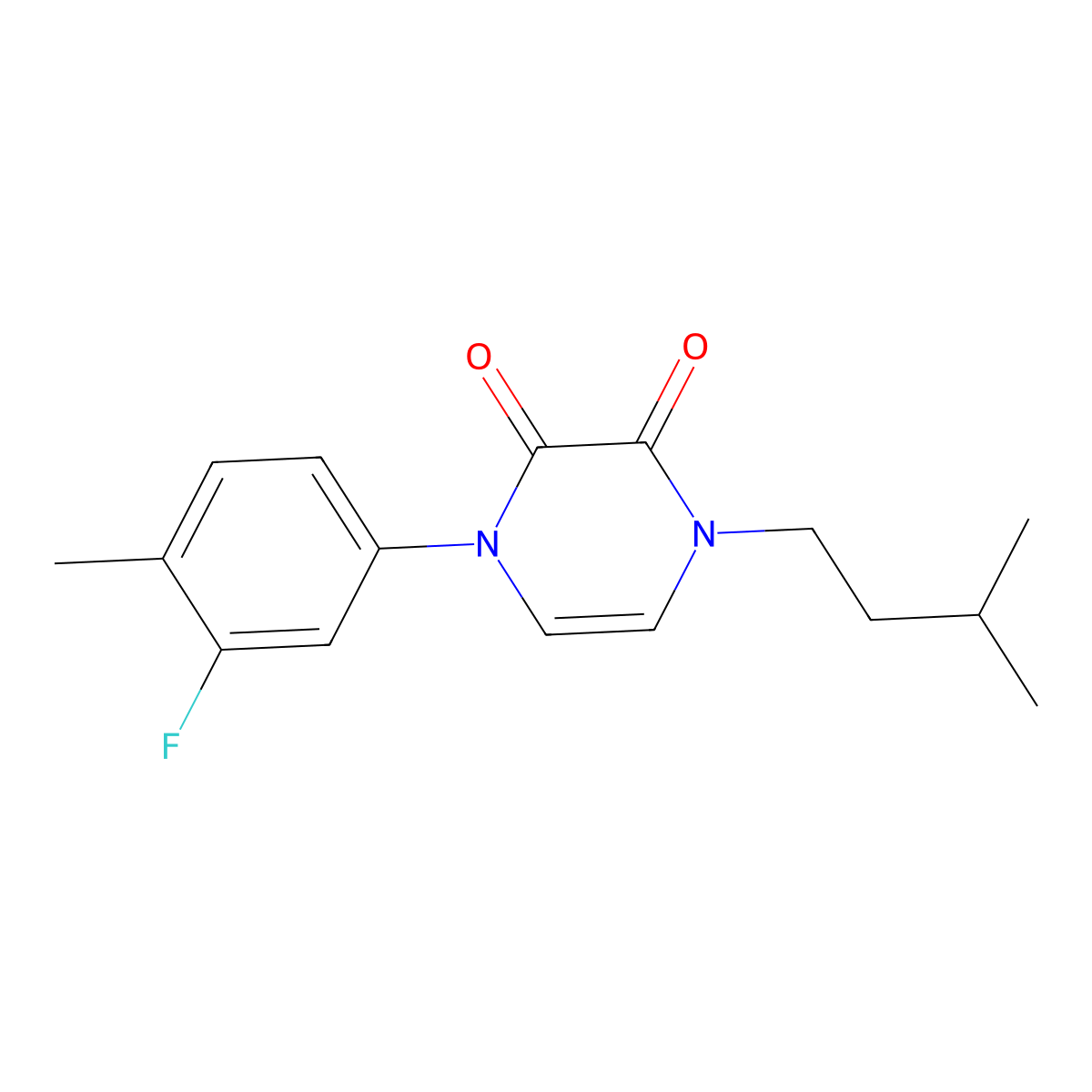 1-(3-Fluoro-4-methylphenyl)-4-(3-methylbutyl)-1,2,3,4-tetrahydropyrazine-2,3-dione molecular structure, CAS 2640955-35-5