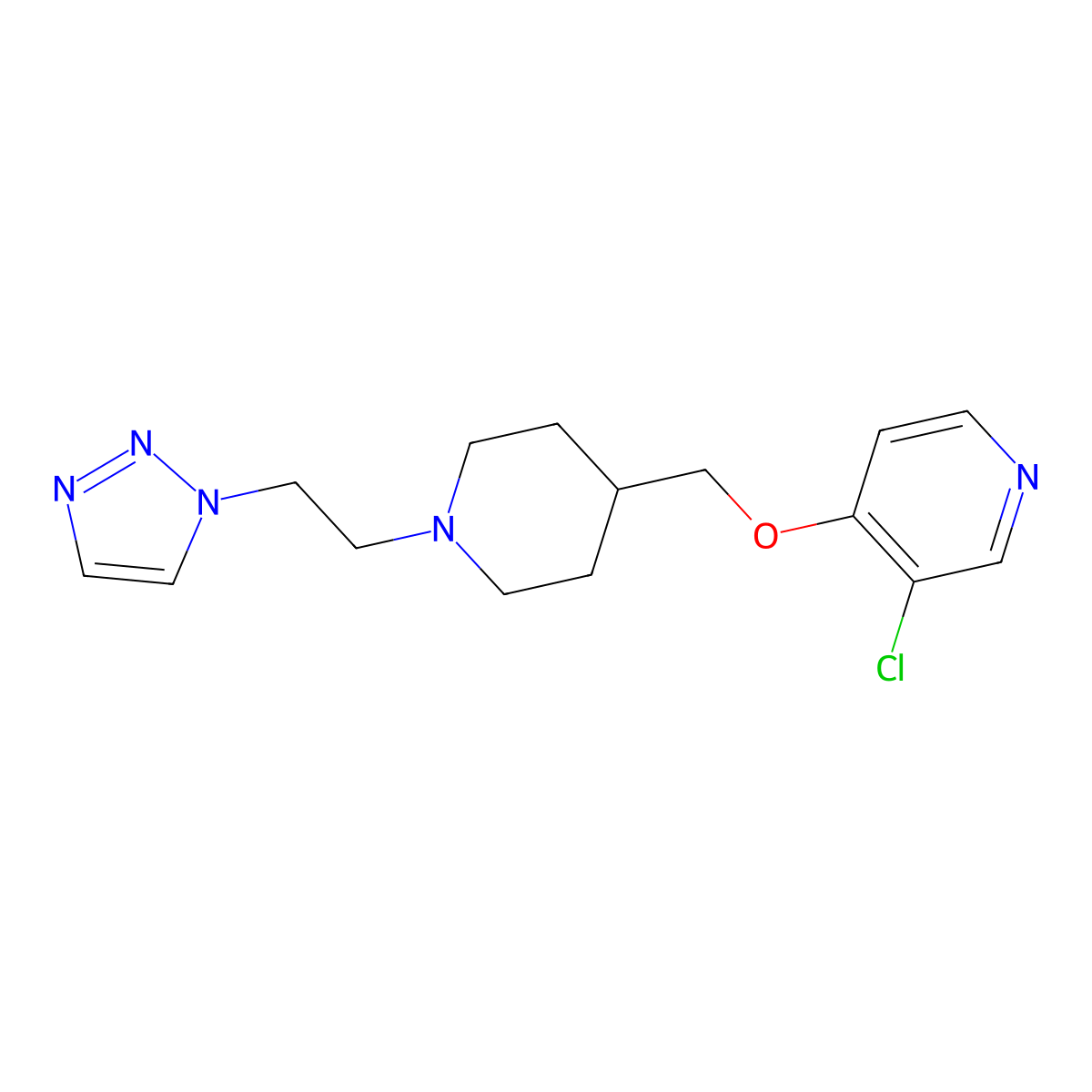 3-chloro-4-({1-[2-(1H-1,2,3-triazol-1-yl)ethyl]piperidin-4-yl}methoxy)pyridine molecular structure, CAS 2640955-37-7