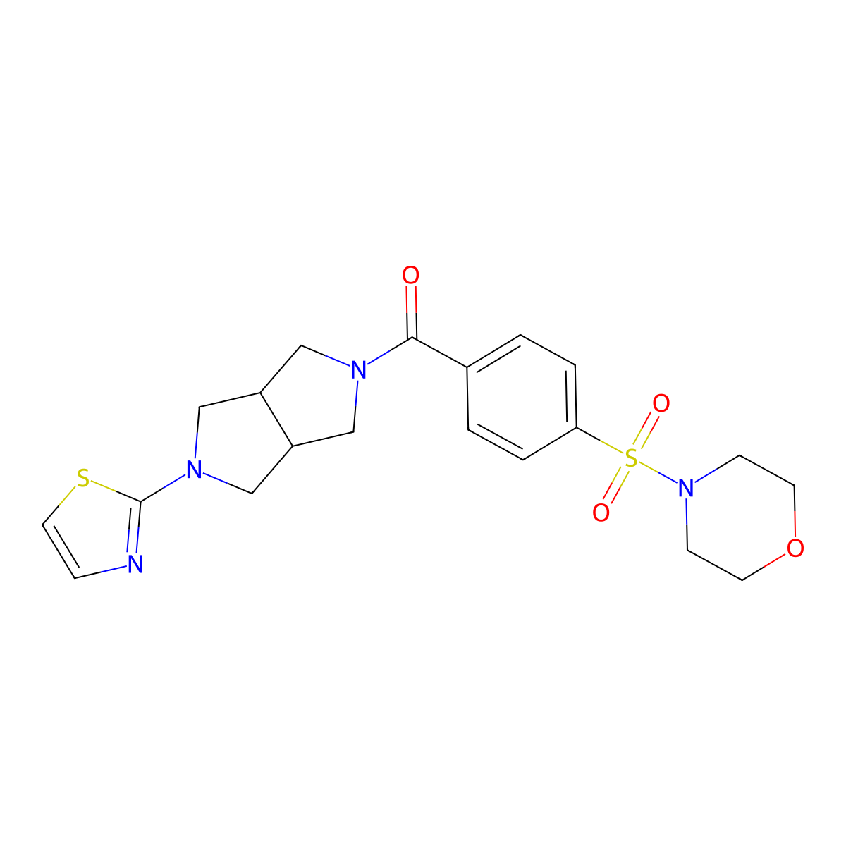 4-{4-[5-(1,3-Thiazol-2-yl)-octahydropyrrolo[3,4-c]pyrrole-2-carbonyl]benzenesulfonyl}morpholine molecular structure, CAS 2640955-41-3