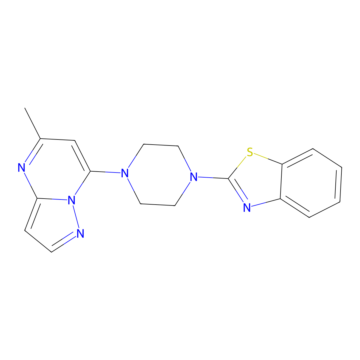 2-(4-{5-Methylpyrazolo[1,5-a]pyrimidin-7-yl}piperazin-1-yl)-1,3-benzothiazole molecular structure, CAS 2640955-44-6