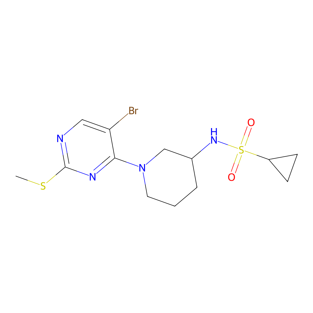 N-{1-[5-bromo-2-(methylsulfanyl)pyrimidin-4-yl]piperidin-3-yl}cyclopropanesulfonamide molecular structure, CAS 2640955-46-8