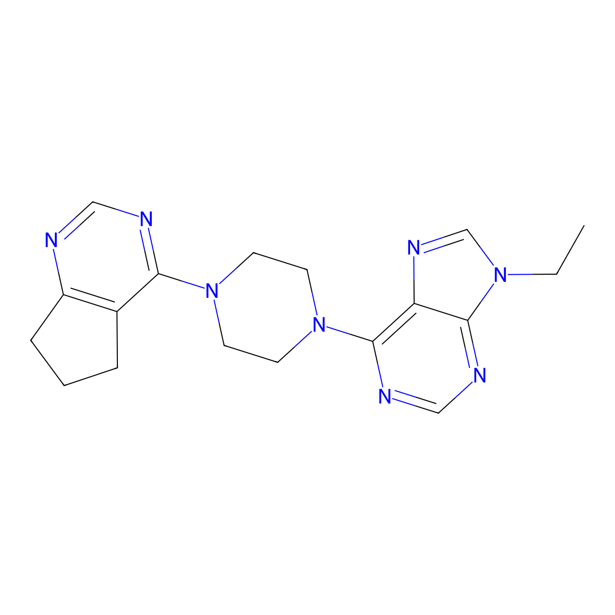 6-(4-{5H,6H,7H-cyclopenta[d]pyrimidin-4-yl}piperazin-1-yl)-9-ethyl-9H-purine molecular structure, CAS 2640955-49-1