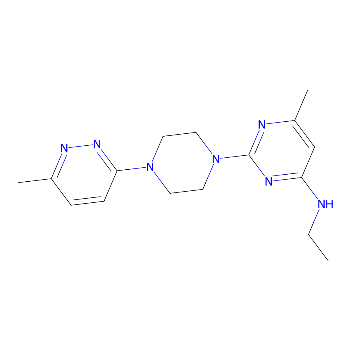 N-ethyl-6-methyl-2-[4-(6-methylpyridazin-3-yl)piperazin-1-yl]pyrimidin-4-amine molecular structure, CAS 2640955-50-4