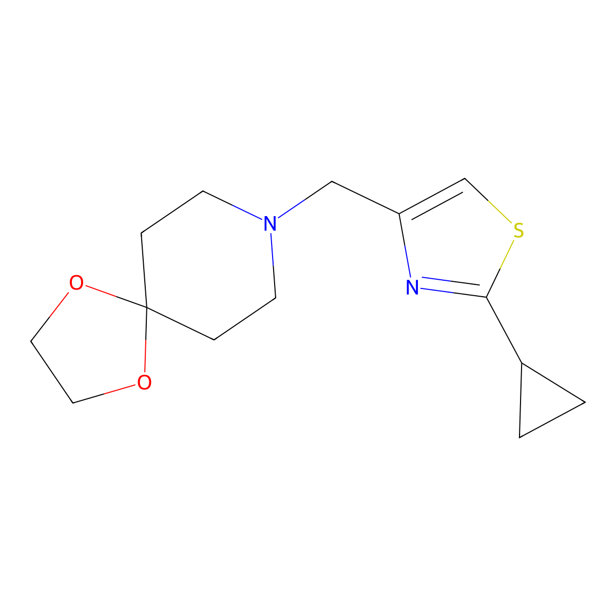 8-[(2-Cyclopropyl-1,3-thiazol-4-yl)methyl]-1,4-dioxa-8-azaspiro[4.5]decane molecular structure, CAS 2640955-51-5