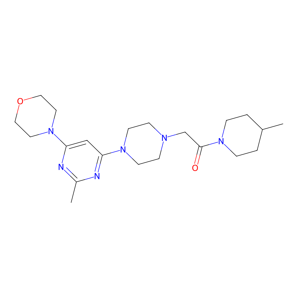 2-{4-[2-Methyl-6-(morpholin-4-yl)pyrimidin-4-yl]piperazin-1-yl}-1-(4-methylpiperidin-1-yl)ethan-1-one molecular structure, CAS 2640955-52-6