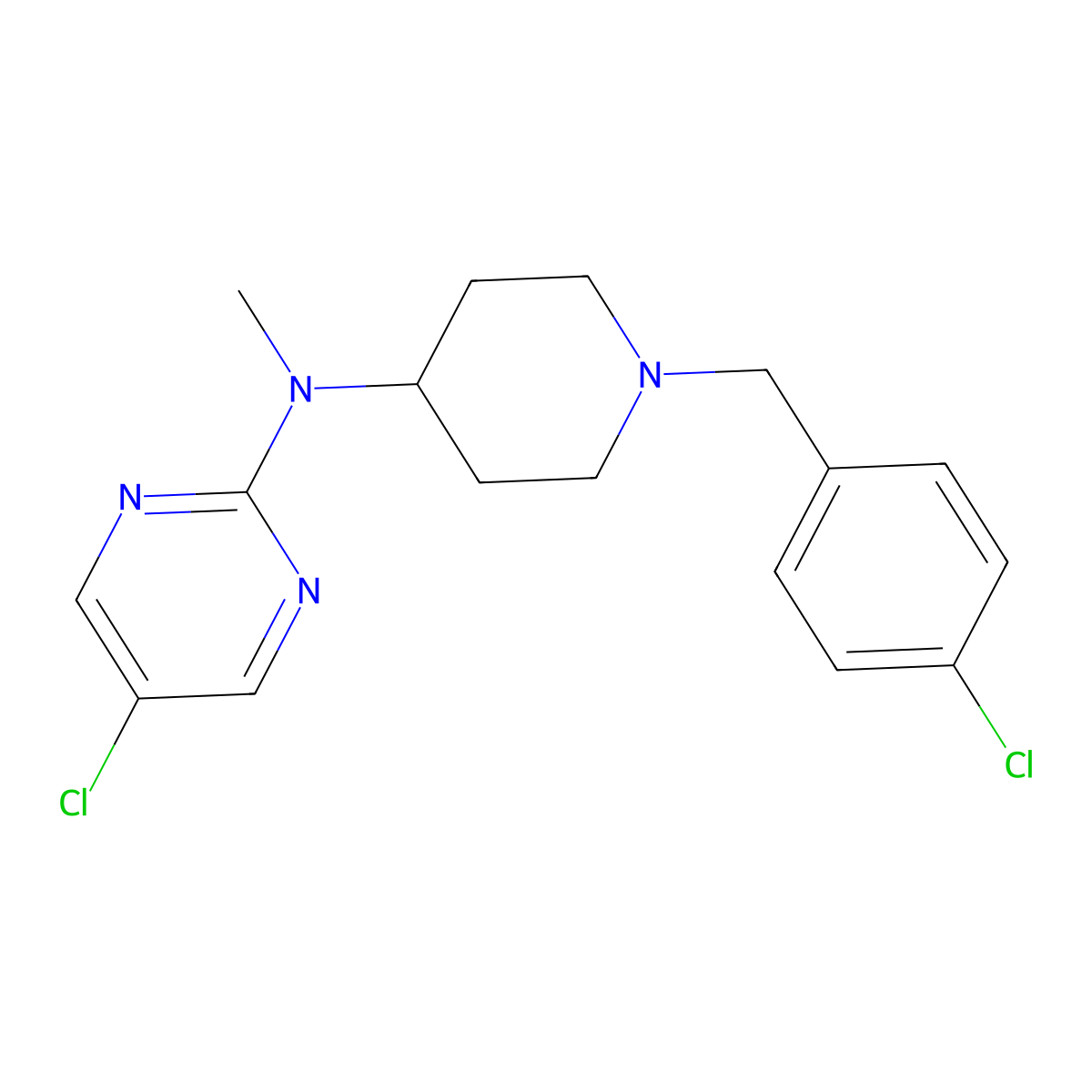 5-chloro-N-{1-[(4-chlorophenyl)methyl]piperidin-4-yl}-N-methylpyrimidin-2-amine molecular structure, CAS 2640955-58-2